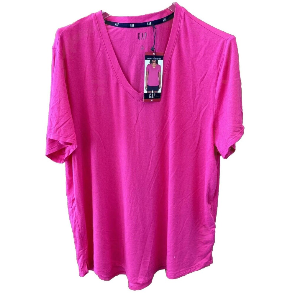 GAP Tee Super Soft V Neck T-Shirt Short Sleeve Top XL Pink New Pullover Stretch